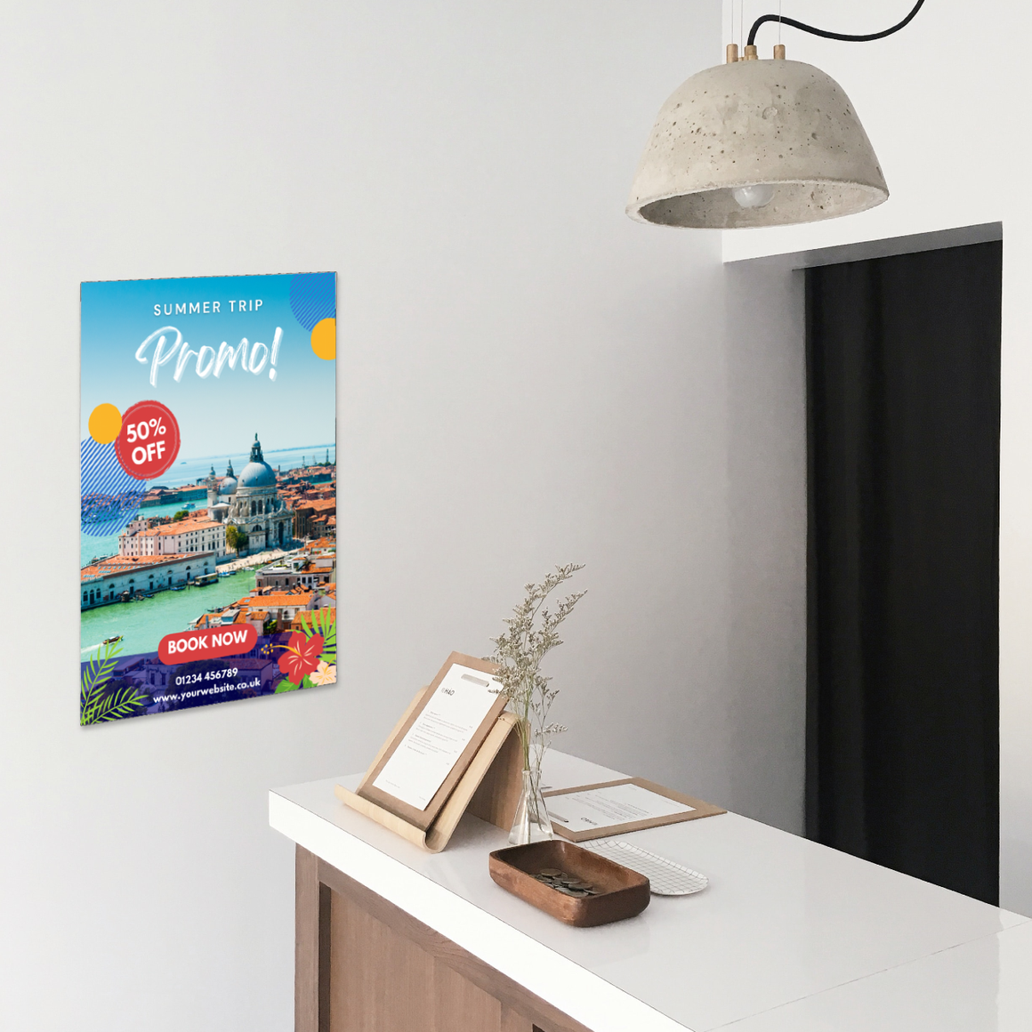 Adhesive Poster Holder C-Pocket on Wall with Holiday Poster