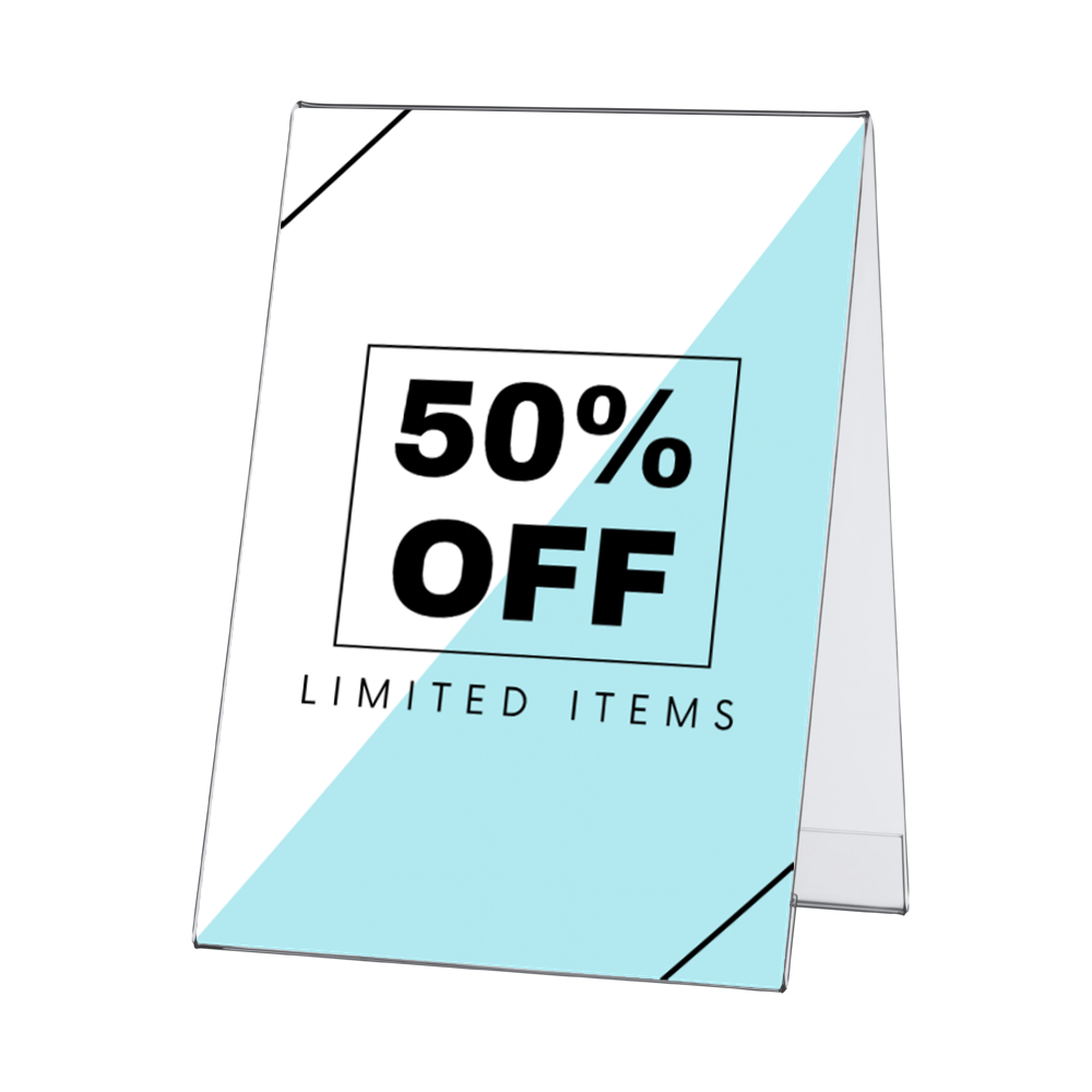 Acrylic Table Tent Holder with 50% Off Poster