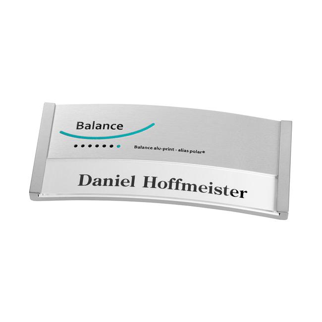 Name Badge "Balance Alu-Print" incl. additional printing costs