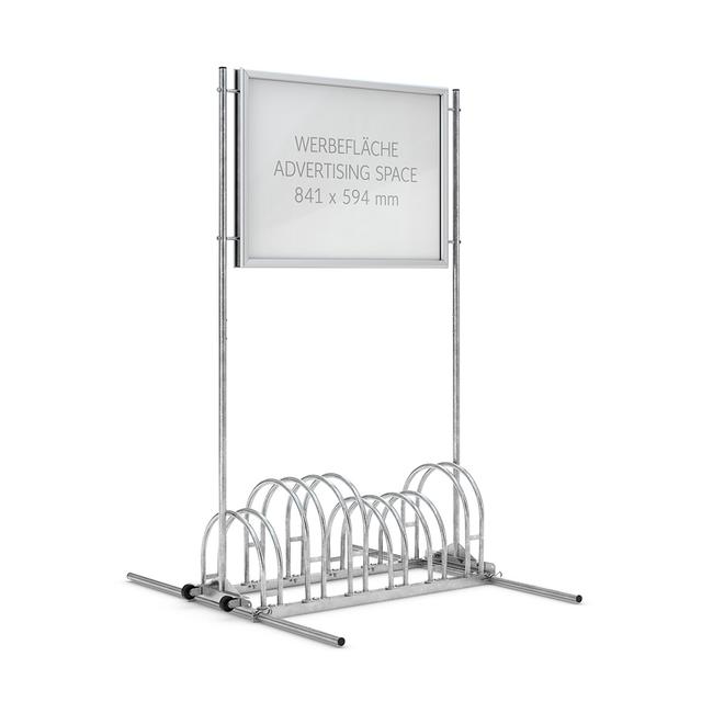 Bike Stand with Aluminium Click Frame as Header Board, 6 storage spaces