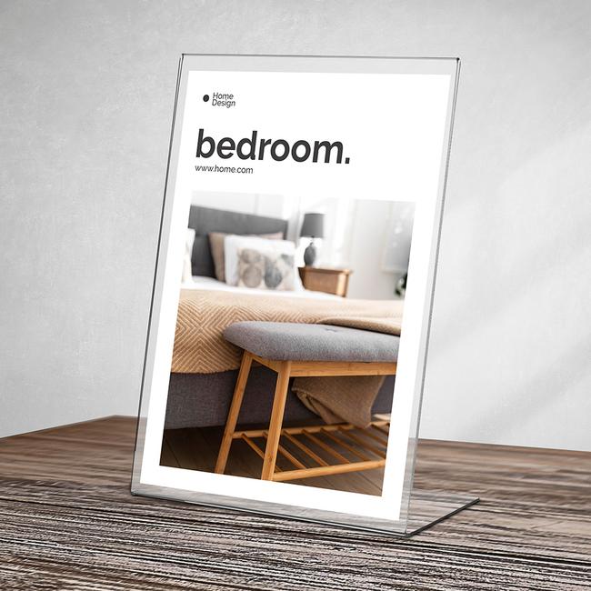Single Sided Table Top Display Stand with Poster of Bedroom for Furniture Store