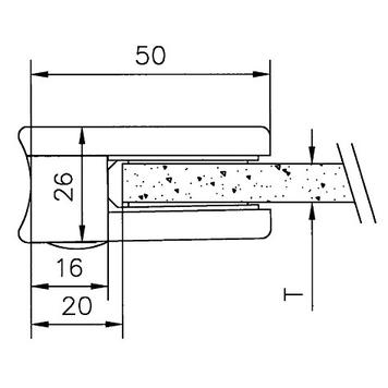 Glass clamp for mounting on pipes of 38.1 - 42.4 mm ø / 6 and 8 mm