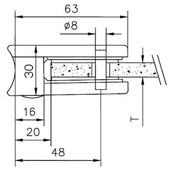 Glass clamp for mounting on pipes of 48.3 - 50.8 mm ø / 6, 8 and 10 mm